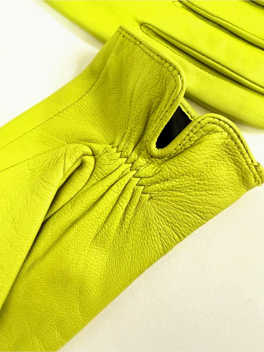 Neon Lime Green Genuine Leather Gloves Soft Leather Size S